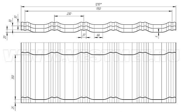 Чертеж металлочерепицы Grand Line Kvinta
