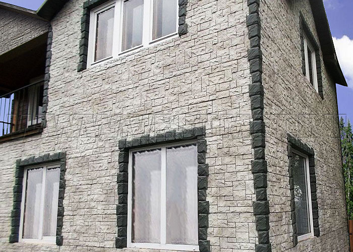 Фото 4 - фасад с отделкой панелями Файнбир серии Камень Дикий, цвет Жемчужный